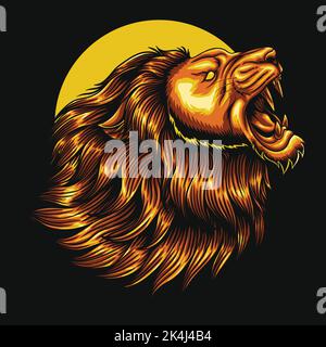 Goldener wütender Löwe brüllender Vektor-Illustration Stock Vektor