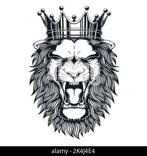 Löwe trägt König Krone Vektor-Illustration Stock Vektor