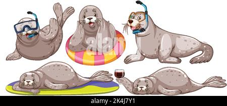 Satz von verschiedenen Siegel Cartoon-Figuren Illustration Stock Vektor
