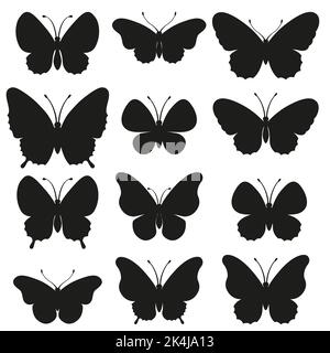 Vektor Silhouette elegante Schmetterling isoliert auf weißem Hintergrund. Set von Easy Laser geschnitten Datei für Hochzeit Design, Geburtstagskarte Dekor und Scrapbooking