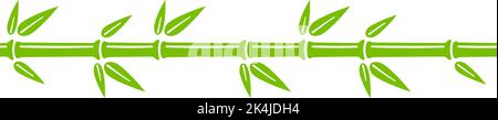 Grüne Bambus Stamm nahtlose Linie. Bambuszweig Grenze mit Blättern. Vektorgrafik isoliert in flacher Form auf weißem Hintergrund Stock Vektor