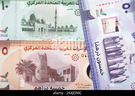 Eine neue Geldserie aus den Vereinigten Arabischen Emiraten - Dirhams Stockfoto