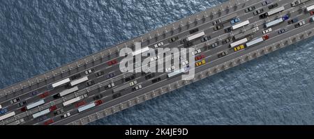 Die Autos auf der Autobahn, die Ansicht von oben - 3D Abbildung Stockfoto