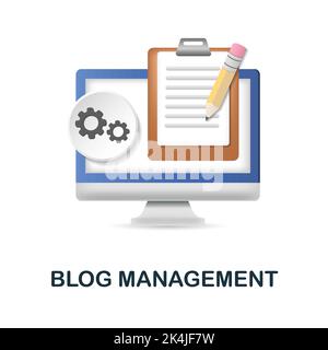 Symbol „Blog-Verwaltung“. 3D Illustration aus der Sammlung des digitalen Marketings. Creative Blog Management 3D Symbol für Web-Design, Vorlagen, Infografiken und Stock Vektor