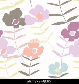 Nahtloses Blumenmuster mit Rosen auf Basis traditioneller Volkskunst-Ornamente. Bunte Blumen auf weißem Hintergrund. Doodle-Stil. Vektorgrafik Stock Vektor
