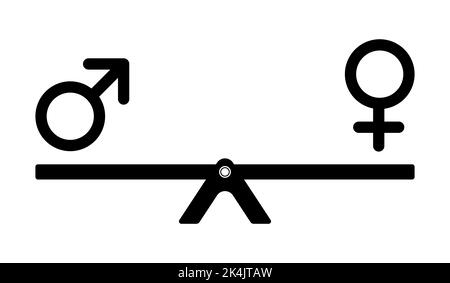 Gleichstellungskonzept. Männliches und weibliches Symbol auf einer Wippe. Vektorgrafik Stock Vektor