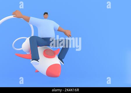 Ein Mann Charakter fliegen . 3D Rendering von Geschäftsmodellen. Stockfoto