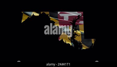 Maryland State Map mit winkender Flagge. Alphakanal-Hintergrund. Stockfoto