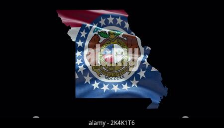 Landkarte des Staates Missouri mit winkender Flagge. Alphakanal-Hintergrund. Stockfoto