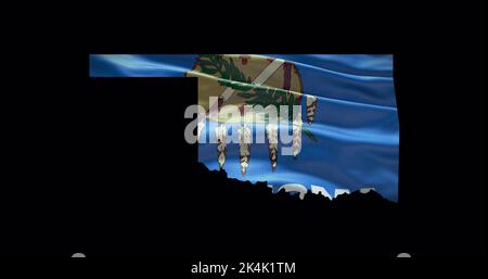 Oklahoma State Map mit winkender Flagge. Alphakanal-Hintergrund. Stockfoto