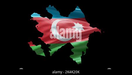 Aserbaidschan Kartenform mit wehender Flagge Hintergrund. Alphakanal-Übersicht des Landes. Stockfoto
