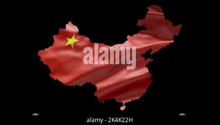 China Kartenform mit wehender Flagge Hintergrund. Alphakanal-Übersicht des Landes. Stockfoto