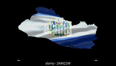 El Salvador Kartenform mit wehender Flagge Hintergrund. Alphakanal-Übersicht des Landes. Stockfoto