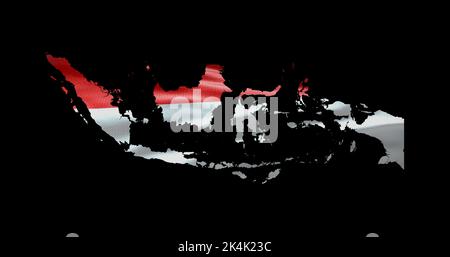 Indonesia Kartenform mit wehender Flagge Hintergrund. Alphakanal-Übersicht des Landes. Stockfoto
