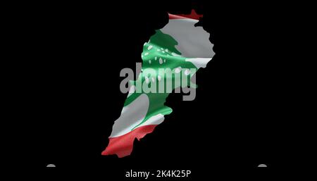 Libanon Kartenform mit wehender Flagge Hintergrund. Alphakanal-Übersicht des Landes. Stockfoto