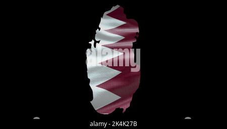 Katar Kartenform mit wehender Flagge Hintergrund. Alphakanal-Übersicht des Landes. Stockfoto