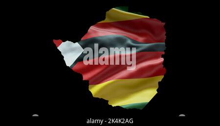 Simbabwe Kartenform mit wehender Flagge Hintergrund. Alphakanal-Übersicht des Landes. Stockfoto