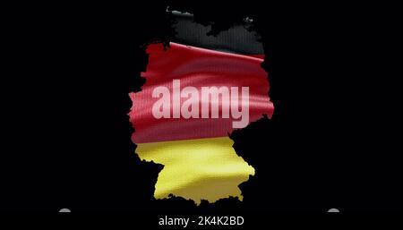 Deutschland Kartenform mit wehender Flagge Hintergrund. Alphakanal-Übersicht des Landes. Stockfoto