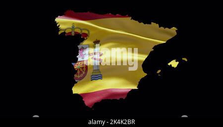 Spanien Kartenform mit wehender Flagge Hintergrund. Alphakanal-Übersicht des Landes. Stockfoto