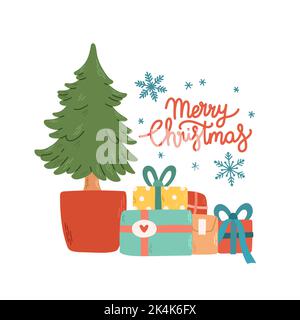 Viele Geschenke Geschenke unter Weihnachtsbaum Vektor Stock Vektor