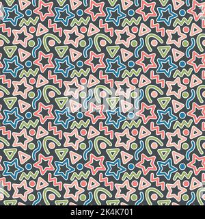 Festliches, abstraktes Nahtmuster. Geometrische Formen, bunte Elemente mit weißen Striche, Urlaub ornamental transparenten Hintergrund. Vintage Stock Vektor