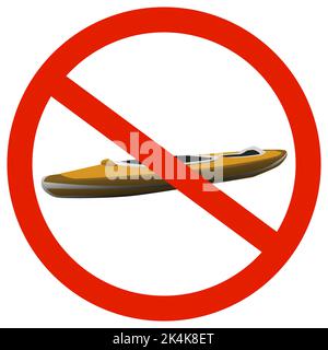 Verbotsschild mit durchgestrichenen Kajak isoliert auf weißem Hintergrund. Schild ist nicht zu segeln Boot. Vektordesign-Element. Stock Vektor