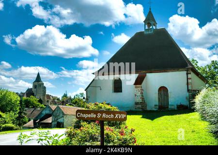 Land von Troncais. Ainay le Chateau. Die Kapelle Saint Roch wurde im 15.. Jahrhundert erbaut. Allier-Abteilung. Auvergne Rhone Alpes. Frankreich Stockfoto