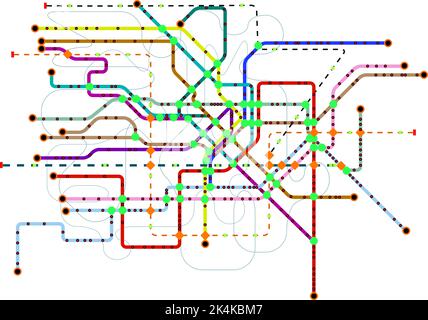 Plan für öffentliche Verkehrsmittel, U-Bahn, Busse, Straßenbahnkarte einer großen Stadt, fiktive Vektordarstellung, Mock-up freier Kopieplatz für öffentliche Verkehrsmittel, Stock Vektor