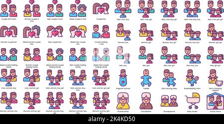 Eine Reihe von Ikonen und Emojis für Familien Stock Vektor