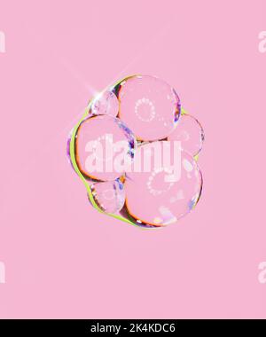 Transparente bunte magische Blasen auf rosa Hintergrund. Organische Makroform. 3D Render, 3D Illustration. Stockfoto