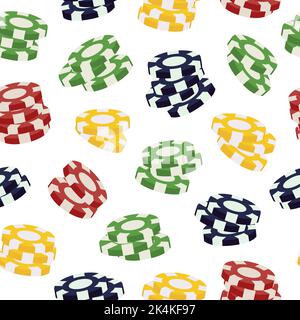 Farbenfrohe, realistische Casino-Token-Stapel in nahtlosem Muster. Vektor Stock Vektor