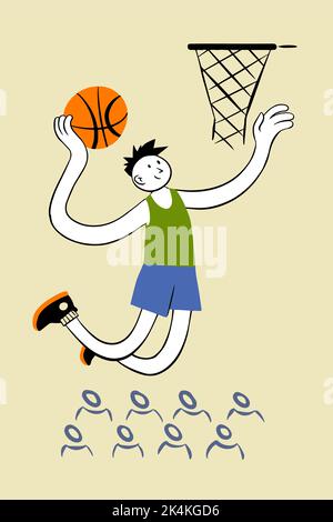 Mann spielt Basketball, minimalistische flache Stil Vektor-Illustration Stock Vektor