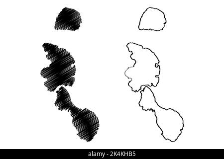 Tabar-Inseln (Neuguinea, Pazifischer Ozean, Bismarck-Archipel) Kartenvektordarstellung, Scribble-Skizze Tabar, Tatau und Simberi-Inselkarte Stock Vektor