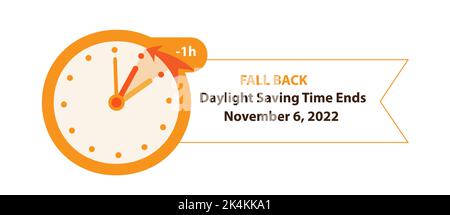 Sommerzeit Endet Am 6. November 2022 Web Banner Reminder. Vektordarstellung mit Uhren, die eine Stunde zurückdrehen Stock Vektor