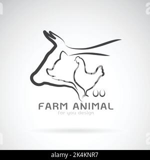 Vector Gruppe von Tierfarm Label., Kuh, Schwein, Huhn, Ei. Logo Tier. Leicht editierbare Vektorgrafik mit Ebenen. Stock Vektor