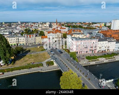 Bydgoszcz Luftaufnahme des Stadtzentrums von Bydgoszcz in der Nähe des Flusses Brda. Die größte Stadt in der Woiwodschaft Kujawien-Pommern. Polen. Europa. Stockfoto