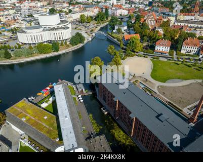 Bydgoszcz Luftaufnahme des Stadtzentrums von Bydgoszcz in der Nähe des Flusses Brda. Die größte Stadt in der Woiwodschaft Kujawien-Pommern. Polen. Europa. Stockfoto