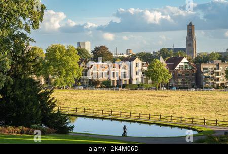 Skyline von Arnhem, Provinz Gelderland, Niederlande. Turm der St. Eusebius Kirche mit Park Sonsbeek im Vordergrund Stockfoto