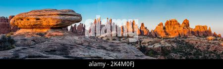 Cedar Mesa Sandsteinformationen im Devil's Garden im Needles District des Canyonlands National Park, Utah. Stockfoto