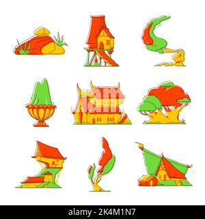 Häuser und Natur - Linie Design Stil Illustration Set Stock Vektor