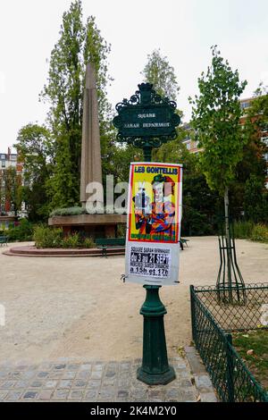 Platz Sarah Bernhardt, Stadtplatz nach dem Schauspieler benannt, mit Zirkus Les Gontellis, Shows für Kinder, 20. Arrondissement, Paris, Frankreich. Stockfoto