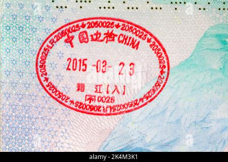 China 2015 03 23 Stempel im britischen Pass Stockfoto
