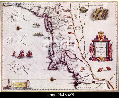 Neues Belgien und Neuengland, 1682. Von Joan Blaeu (1596-1673). Aus dem Atlas Maior, 1682. Stockfoto