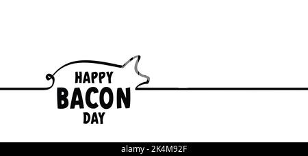 Slogan Happy Bacon da. Schweinelinie Muster. Zeichnung Schweine Tiere Bauernhof Silhouette Symbol, Piktogramm. Vektor Schwein Idee. Ferkel-Symbol oder -Zeichen Stockfoto