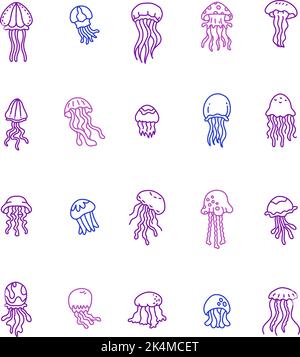 Quallen-Ikonenpaket, Illustration, Vektor auf weißem Hintergrund. Stock Vektor