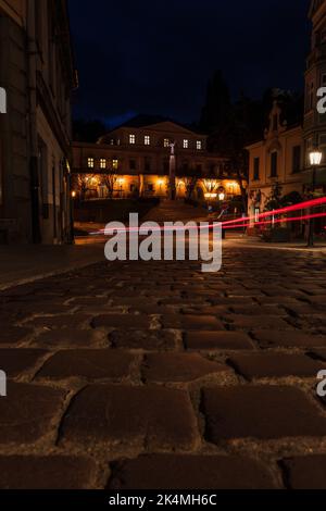 Polnische Altstadt Cieszyn bei Nacht Langzeitbelichtung Stockfoto