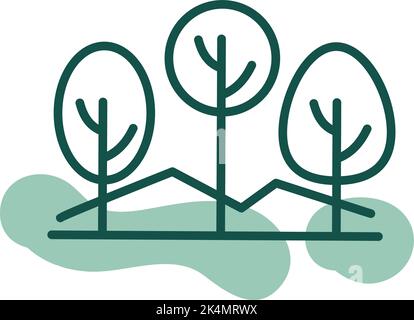 Bäume in den Bergen, Illustration, Vektor auf weißem Hintergrund. Stock Vektor