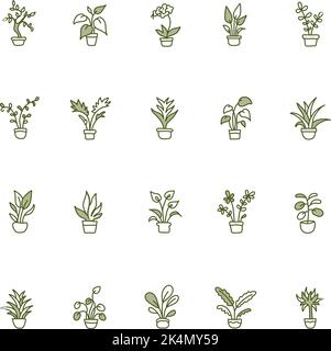 Grüne Pflanzen in Töpfen, Illustration, Vektor auf weißem Hintergrund. Stock Vektor