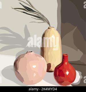 Vasen mit dekorativen Pflanzen. Vektor-Mode-Illustration Stock Vektor