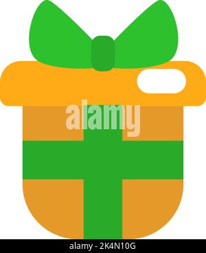 Gelbe Geschenkschleife mit grüner Schleife, Illustration, Vektor auf weißem Hintergrund. Stock Vektor